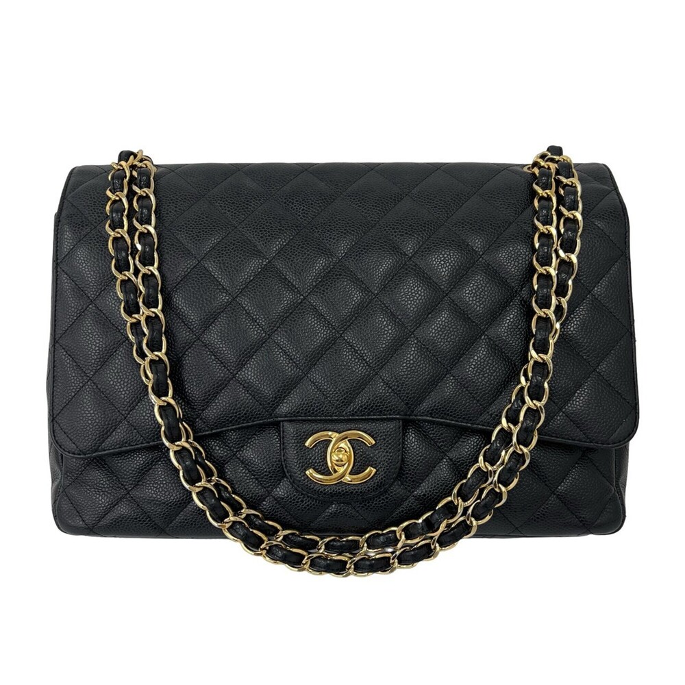 CHANEL Matelassé Coco Mark Caviar Skin 2-way Shoulder Bag Black 68832